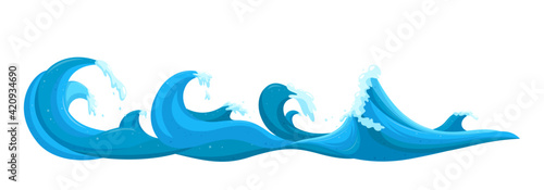 Seascape waves for surfing. Stormy ocean surface. Cartoon vector illustration isolated on white background 