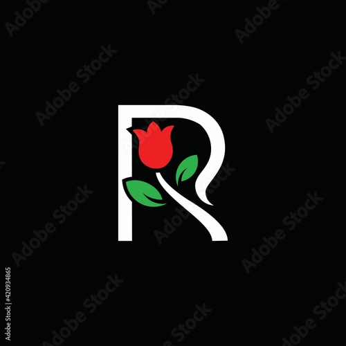 R initial rose logo symbol line art design template © RK151 Berthoud