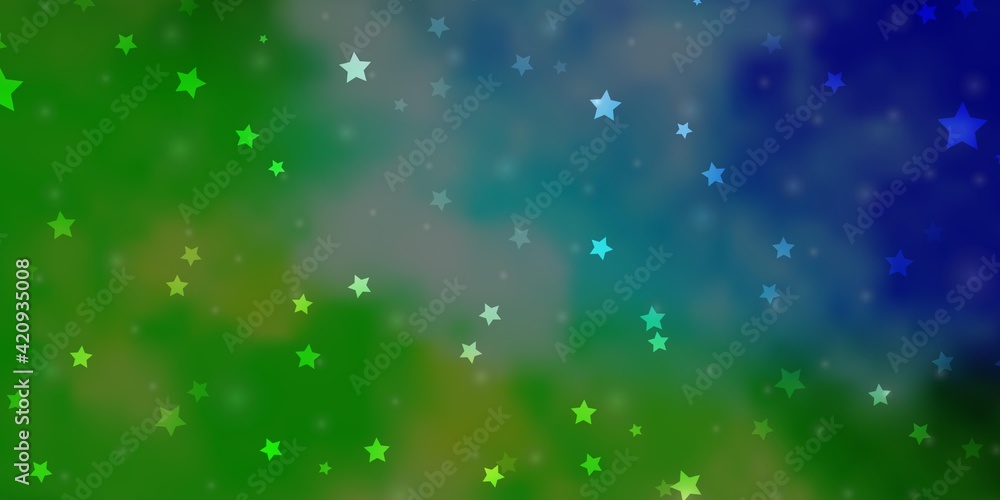 Light Blue, Green vector template with neon stars. Light Blue, Green vector template with neon stars.
