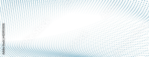Sci-fi abstract blue background with dotted curved wavy lines. Technology sci-fi vector design