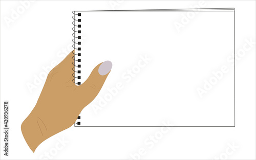 Hand hält einen leeren Schreibblock fest
