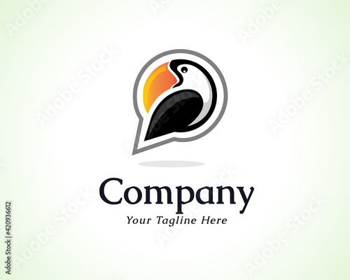 toucan bird chat message communication logo symbol design illustration inspiration