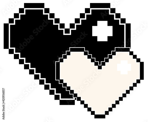 Black and white pixel heart isolated