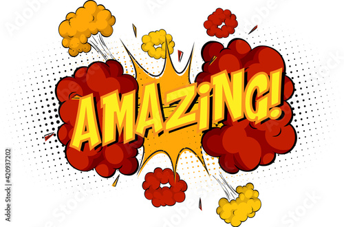 Word Amazing on comic cloud explosion background