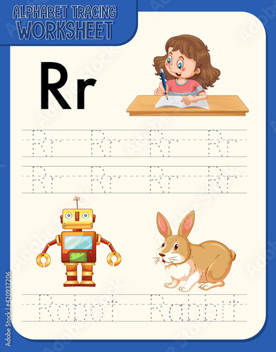 Alphabet tracing worksheet with letter R and r