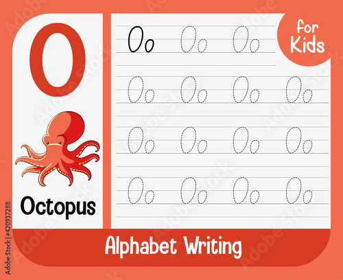 Alphabet tracing worksheet with letter and vocabulary