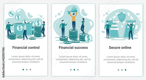 A set of UI and UX interfaces for smartphone screens.Features of adaptive design.The topic of Safe financial transactions and communication.Flat vector illustration.