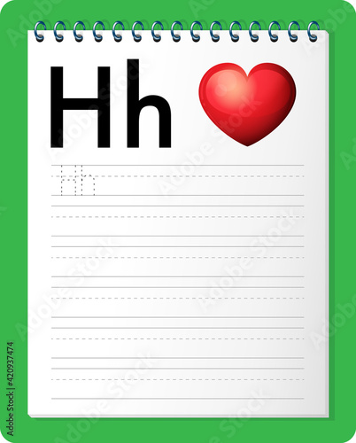 Alphabet tracing worksheet with letter H and h