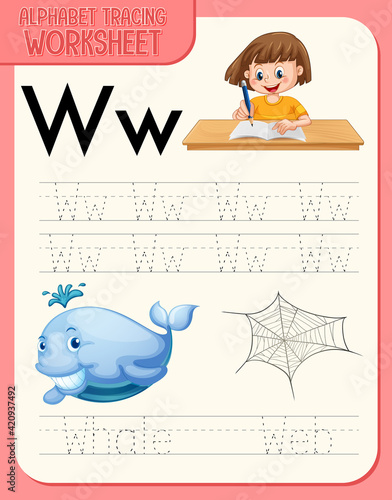 Alphabet tracing worksheet with letter W and w