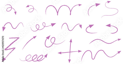 Different types of hand drawn curved arrows on white background