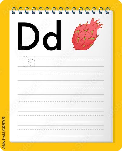 Alphabet tracing worksheet with letter D and d