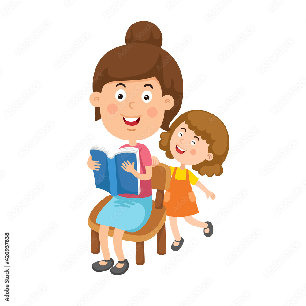 illustration of a mother and child girl reading a book vector illustration of a mother and child girl reading a book vector