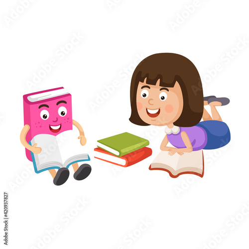 illustration of a young girl reading a book vector