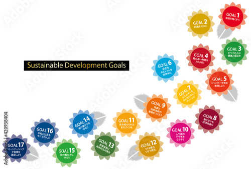 SDGsの17の目標CMYK指定色花と葉のアイコンセット(英語）