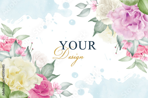 Realistic Watercolor Floral Frame background for wedding invitation