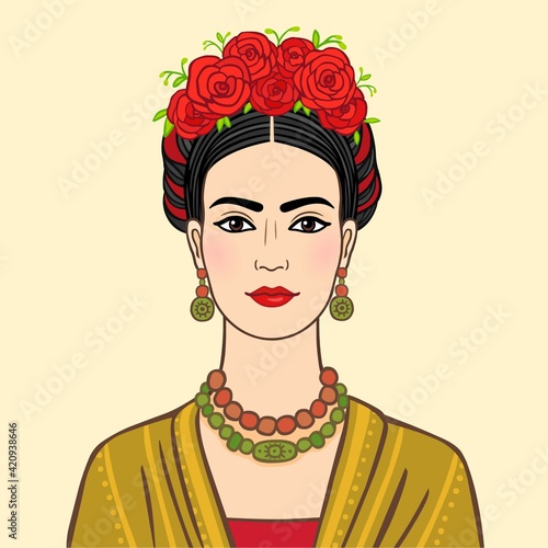 Portrait of the dark-haired woman with an ancient hairstyle