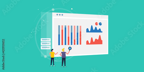 Seo tools business data and marketing report web analytics dashboard, organic seo and paid media traffic source analysis, multi channel marketing data concept with seo team agency.