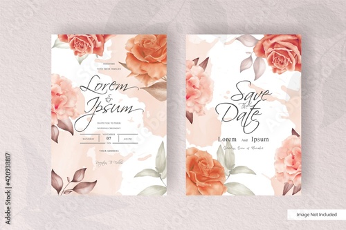 Watercolor floral wedding invitation template in minimalist design style