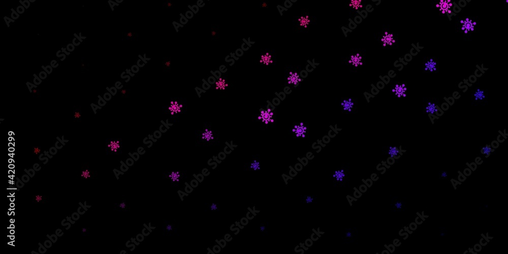 Dark blue, red vector background with covid-19 symbols.