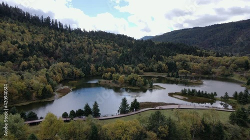 Potatso National Park fly over drone footage in Shangri-La Yunnan China photo