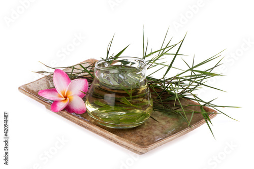 Tea from pogonatherum paniceum green leaves isolated on  white background. photo