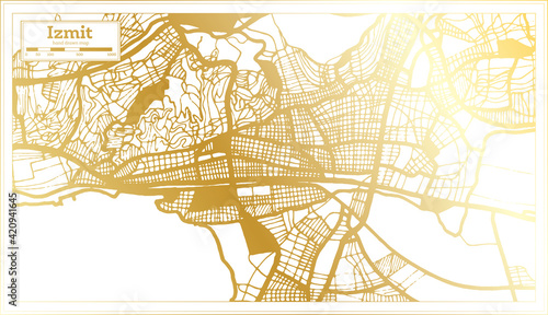 Izmit Turkey City Map in Retro Style in Golden Color. Outline Map.