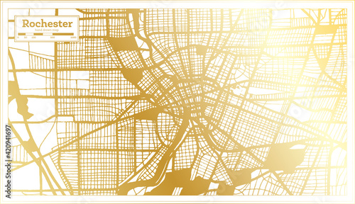 Rochester USA City Map in Retro Style in Golden Color. Outline Map.