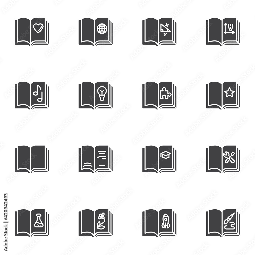 Education book reading vector icons set