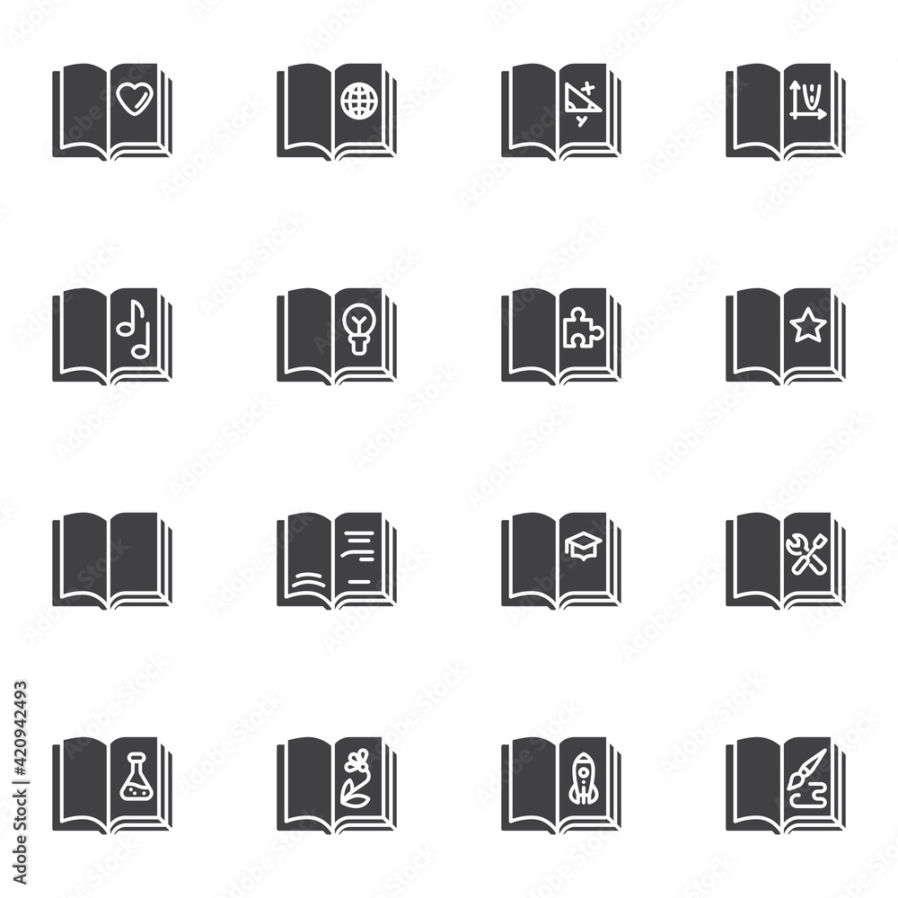 Education book reading vector icons set Education book reading vector icons set