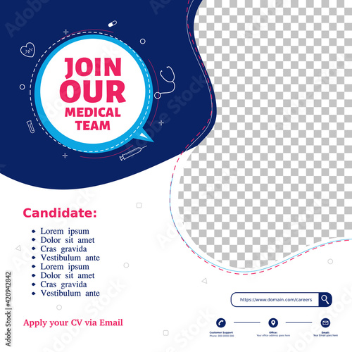 Creative social media post feed design. We are hiring doctor specialist, banner, poster, announcement job for hospital