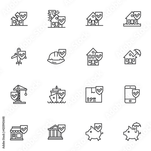 Insurance related line icons set
