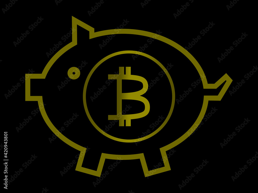 Bitcoin sign inside a piggy bank, vector icon, finance concept. Bitcoin sign inside a piggy bank, vector icon, finance concept.