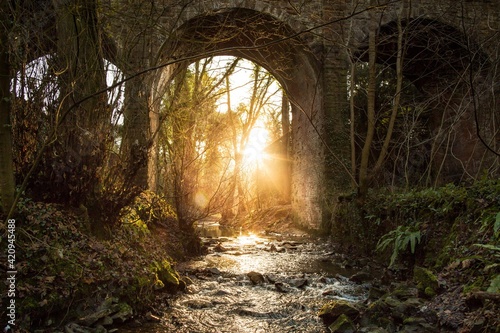 Fototapeta Naklejka Na Ścianę i Meble -  sunrise  through a bridge