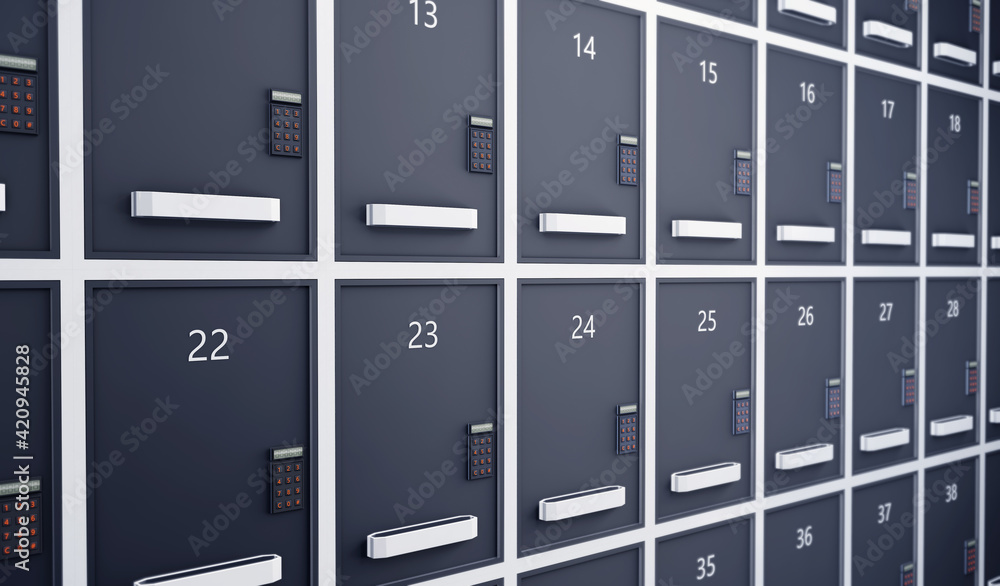 Metal storage lockers with code lock. 3d rendering Metal storage lockers with code lock. 3d rendering