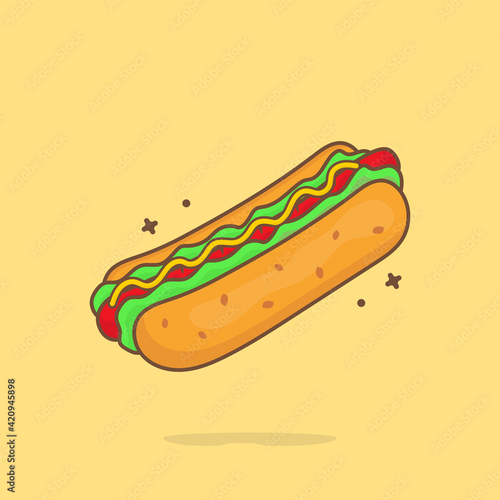 Cute hotdog cartoon illustration vector icon. Concept Premium Vector Food Icons Isolated. Flat Cartoon Style Cute hotdog cartoon illustration vector icon. Concept Premium Vector Food Icons Isolated. Flat Cartoon Style