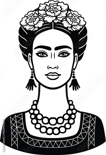 Wallpaper Mural Animation portrait of the young beautiful mexican woman with a traditional hairstyle. Vector illustration isolated on a white background. Print, poster, emblem, card, t-shirt. Torontodigital.ca