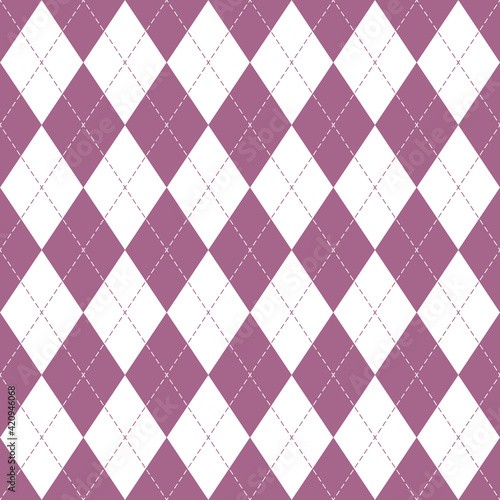 Argyle pattern seamless in rosy pink and white. Traditional geometric vector argyll background for gift wrapping, socks, sweater, jumper, other modern spring autumn classic fashion textile print.