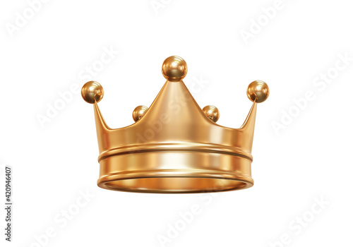 Gold royal king crown isolated on white background with emperor treasure. 3D rendering.