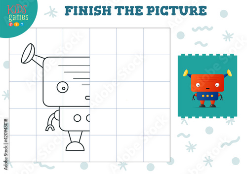 Complete the picture vector illustration. Finish and coloring game for preschool and school kids