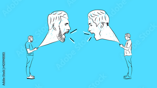 people arguing on the internet or social media simple hand drawn design style minimal vector illustration