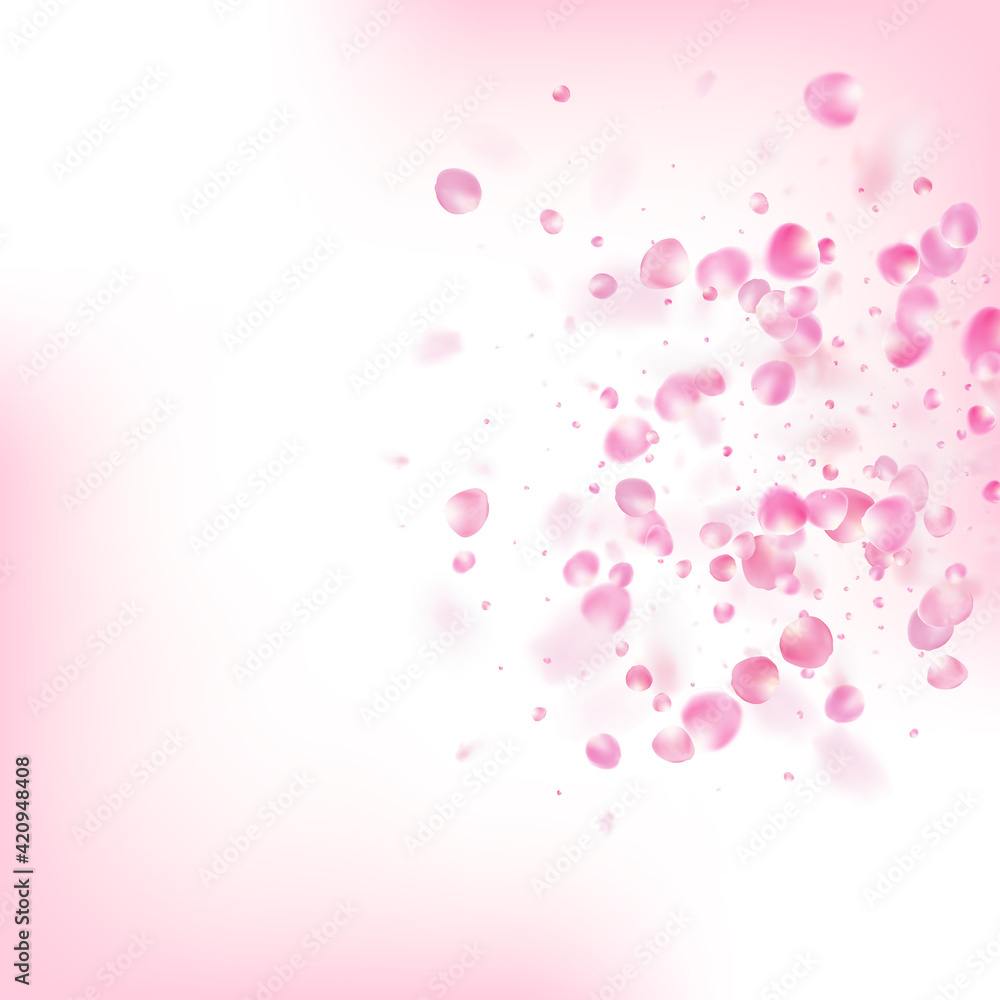Rose Petals Flying Confetti. Elegant Premium Watercolor Texture.