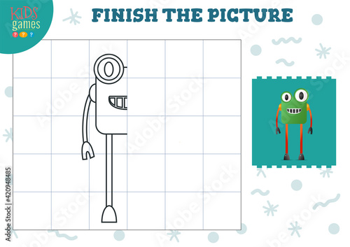 Copy picture vector illustration. Complete and coloring game for preschool and school kids