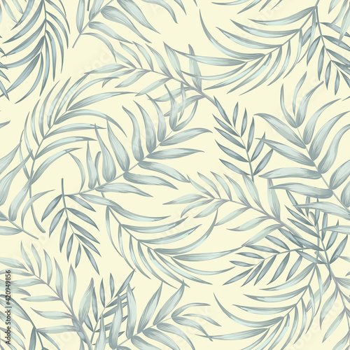 Tropical palm leaves seamless pattern. Trendy summer illustration for print, cover, textile design.
