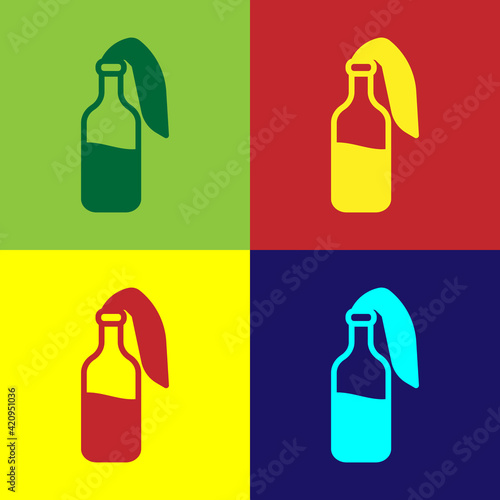Pop art Cocktail molotov icon isolated on color background. Vector