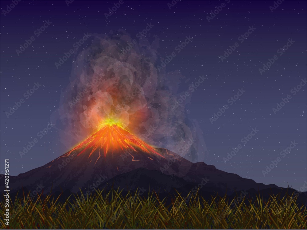 volcano at night