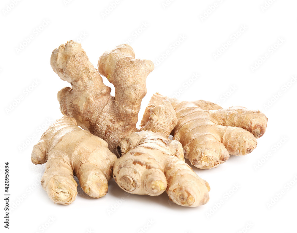 Fresh ginger on white background