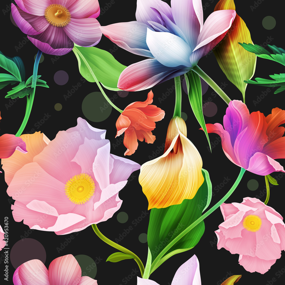 Seamless tropical flower, plant and leaf pattern background. Hawaii ...