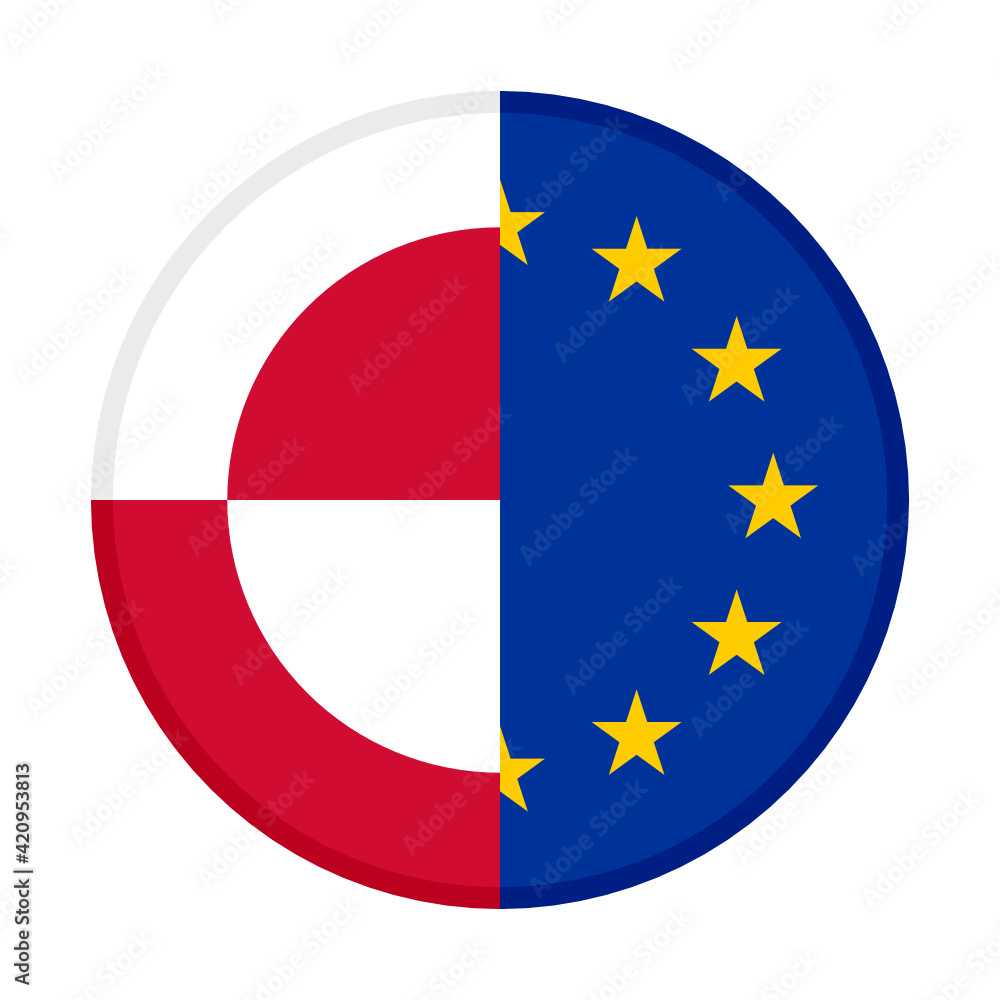 round icon with greenland european union flags round icon with greenland european union flags