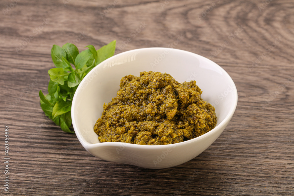 Green sauce pesto with basil