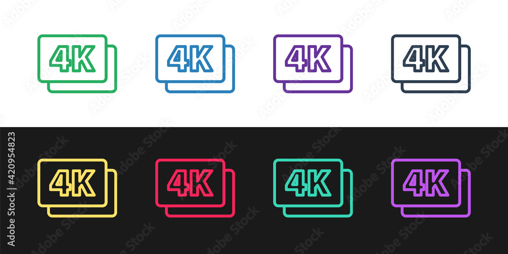Fototapeta premium Set line 4k Ultra HD icon isolated on black and white background. Vector